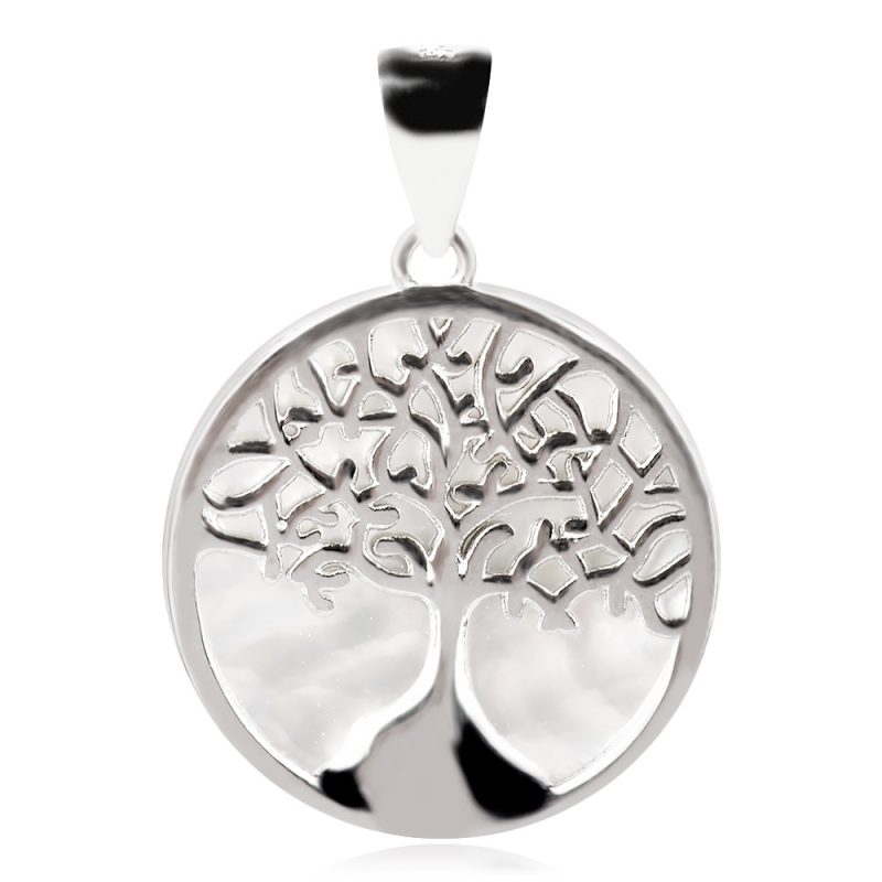 сребърен медальон, седеф, родиво покритие, дърво на живота,