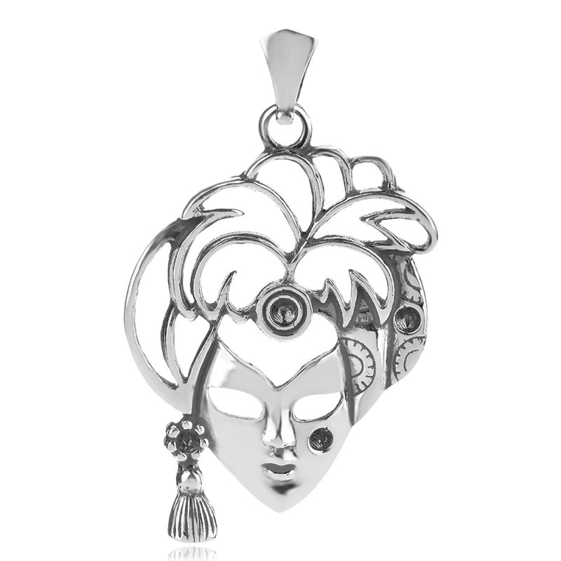 атрактивен сребърен медальон, карнавална маска, оксидирано сребро, ръчна изработка,