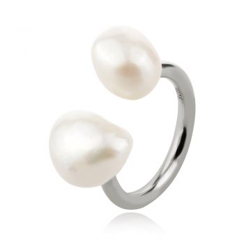 атрактивен сребърен пръстен, перла Барок, родиево покритие,