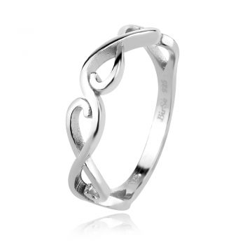 нежен сребърен пръстен , знак безкрайност, тип халка, родиево покритие