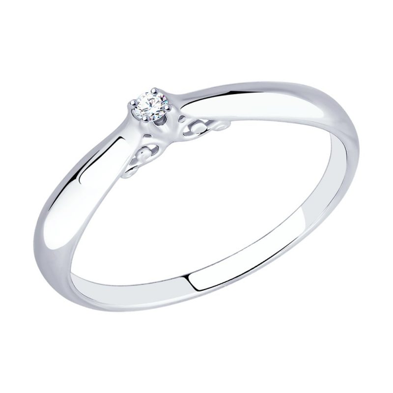 сребърен пръстен, диамант, родиево покритие, sokolov,