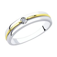 сребърен пръстен, пръстен тип халка, диамант, жълта позлата, родиево покритие, sokolov,