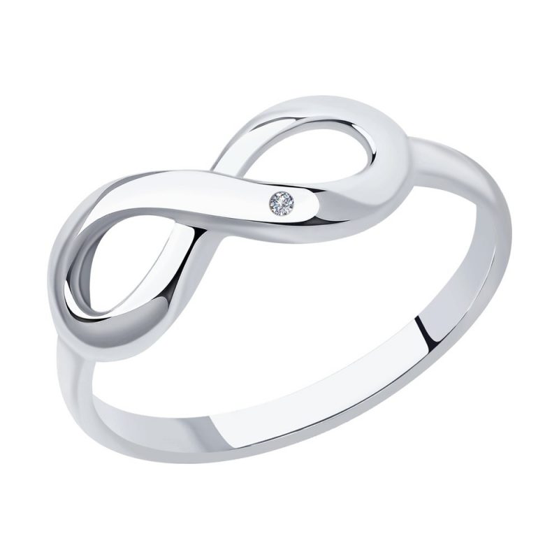 сребърен пръстен, диамант, знак безкрайност, родиево покритие, sokolov