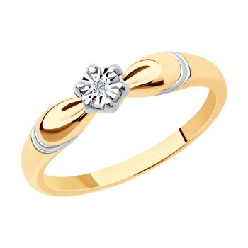 сребърен пръстен, диамант, розова позлата, тип годежен, Sokolov