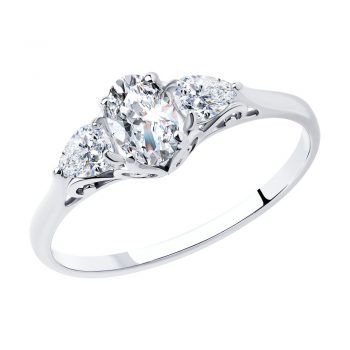 сребърен пръстен, тип годежен, цирконий, родиево покритие, Sokolov