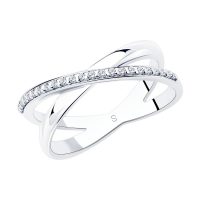 сребърен пръстен, пръстен тип халка, цирконий, родиево покритие, Sokolov