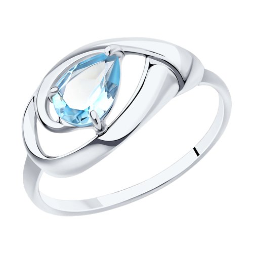 елегантен сребърен пръстен, син топаз, родиево покритие, Sokolov