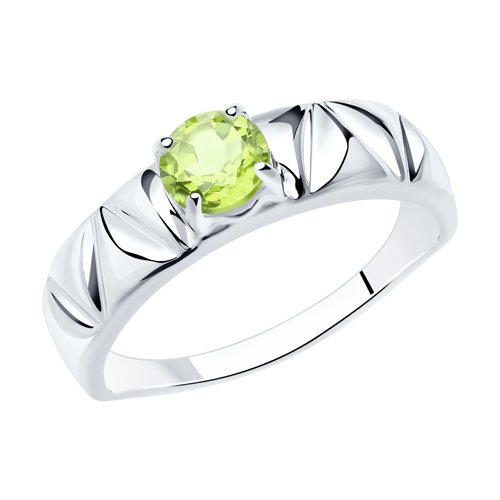 елегантен сребърен пръстен, пръстен тип халка, хризолит, родиево покритие, Sokolov