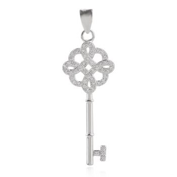 сребърен медальон, сребърен ключ, цирконий, родиево покритие