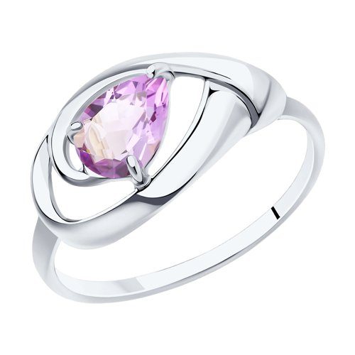 елегантен сребърен пръстен, аметист, родиево покритие, Sokolov