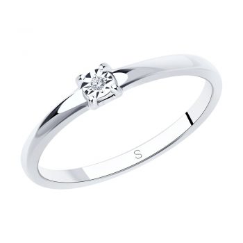 сребърен пръстен, тип годежен, диамант, родиево покритие, sokolov,