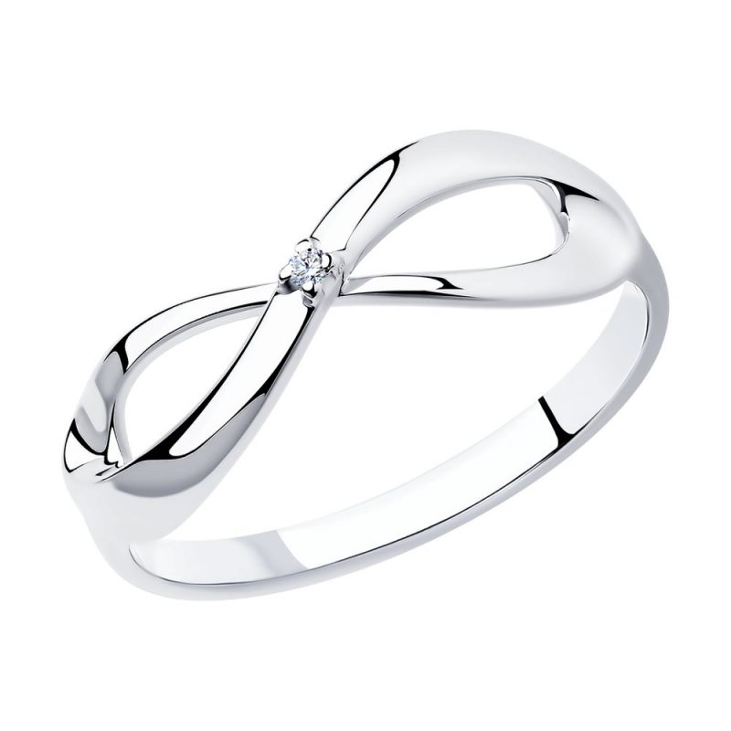 сребърен пръстен, знак безкрайност, диамант, родиево покритие, sokolov,