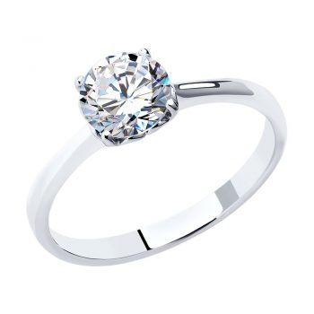 сребърен пръстен, тип годежен, родиево покритие, CZ Swarovski, sokolov,
