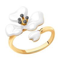 атрактивен сребърен пръстен, цвете, цветен емайл, покритие от рутений и позлата, sokolov,