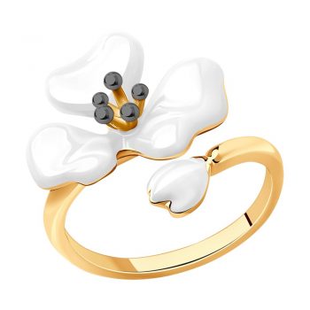 атрактивен сребърен пръстен, цвете, цветен емайл, покритие от рутений и позлата, sokolov,