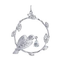 атрактивен сребърен медальон, родиево покритие, птица, венец, кристал Swarovski, sokolov,
