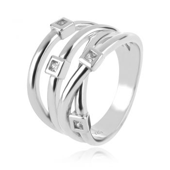 елегантен сребърен пръстен, цирконий, родиево покритие,