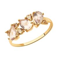 златен пръстен, розово злато, светло розов топаз-swarovski, цирконий, sokolov,