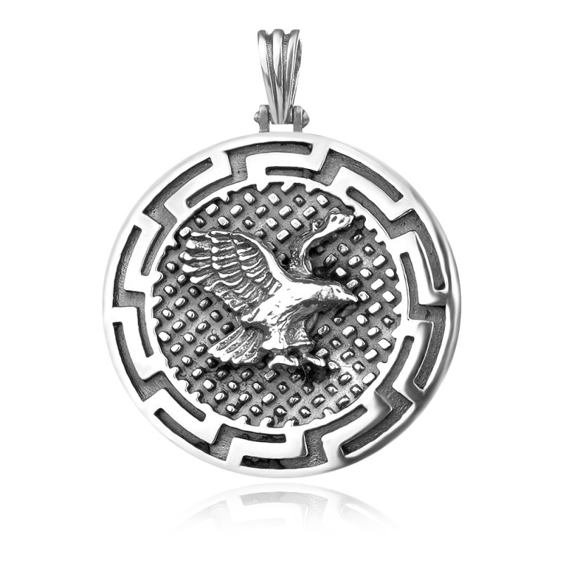 мъжки сребърен медальон, орел , оксидирано сребро,
