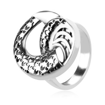 сребърен пръстен, без камък, оксидирано сребро, Алгара,