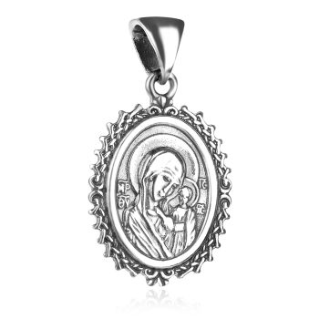 сребърен медальон, оксидирано сребро, богородица и младенеца, Алгара,