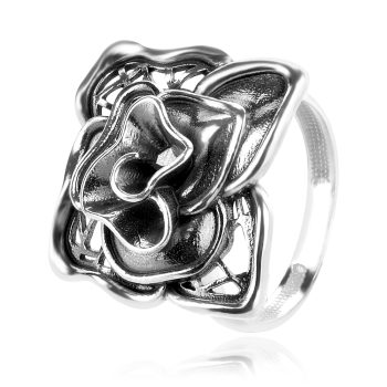 сребърен пръстен, флорална форма, без камък, оксидирано сребро, Алгара,