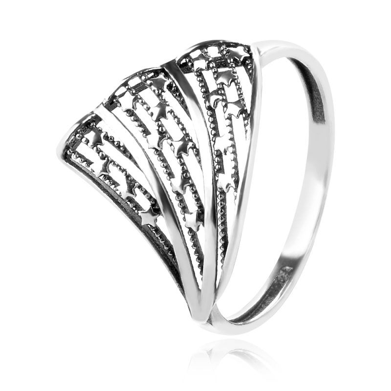 сребърен пръстен, без камък, оксидирано сребро, Алгара