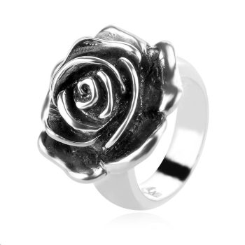 сребърен пръстен, роза, оксидирано сребро, без камък, Алгара,