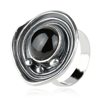 сребърен пръстен, черен оникс, оксидирано сребро, Алгара,