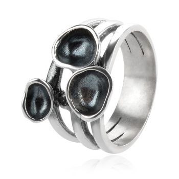 сребърен пръстен, без камък, оксидирано сребро, Алгара