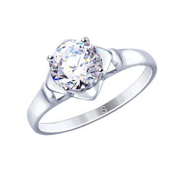 сребърен пръстен, CZ Swarovski Граф Орлов, родиево покритие, тип годежен, sokolov,
