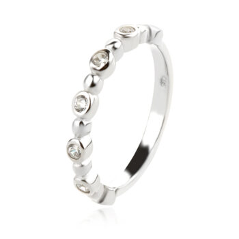 сребърен пръстен, тип халка, цирконий, родиево покритие
