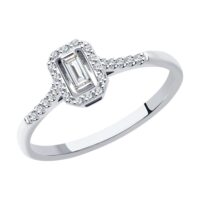 златен пръстен, бяло злато, диаманти, диамант багета, тип годежен, sokolov,