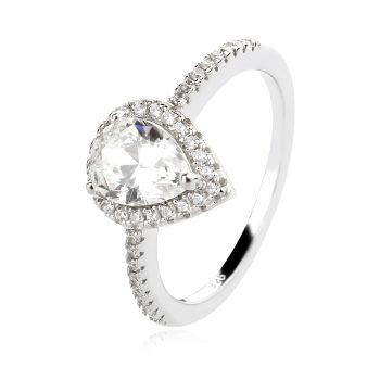 сребърен пръстен, родиево покритие, капка, мойсанит G color