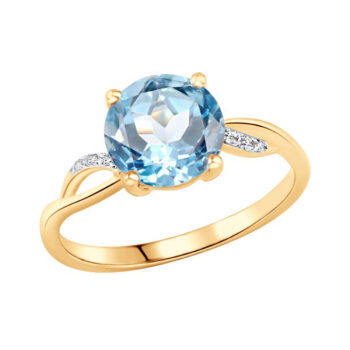 златен пръстен, диаманти, син топаз, розово злато, sokolov