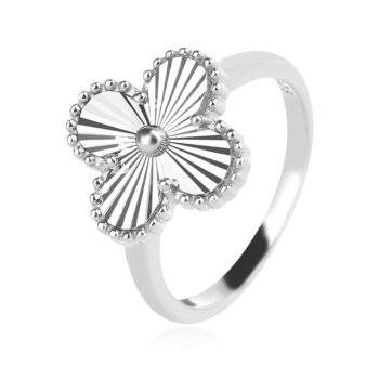 сребърен пръстен, цвете, лазерна обработка, родиево покритие