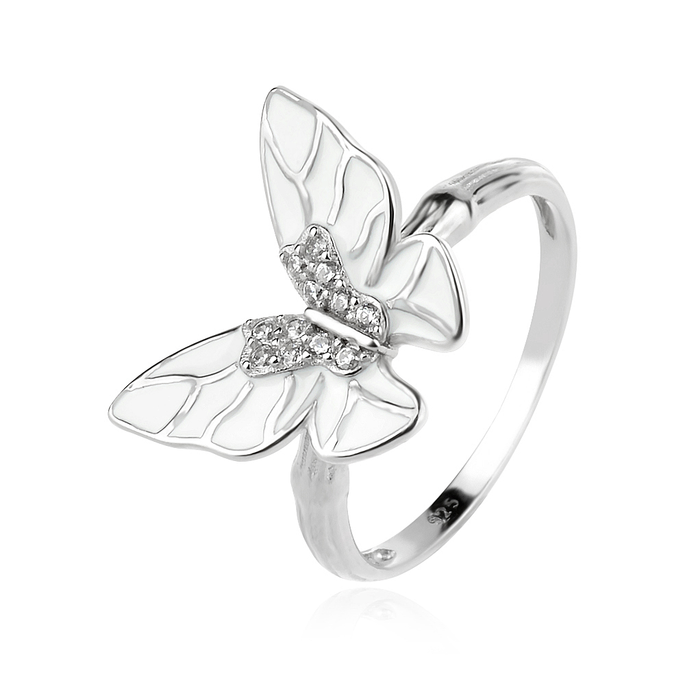 сребърен пръстен, пеперуда, родиево покритие, цирконий, цветен емайл,
