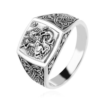 сребърен пръстен, Свети Георги, оксидирано сребро, подходящ за мъже,