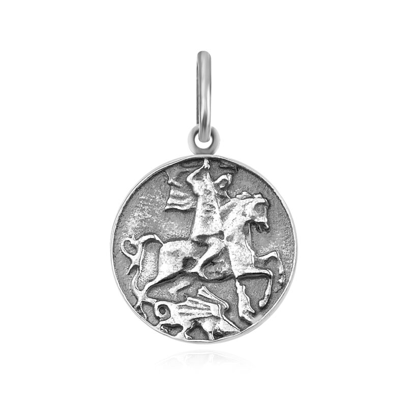 сребърен медальон, оксидирано сребро, Свети Георги, подходящ за мъже