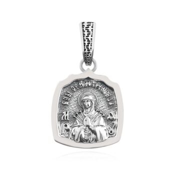 сребърен медальон, Богородица, оксидирано сребро,