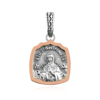 сребърен медальон, Богородица, оксидирано сребро, розова позлата