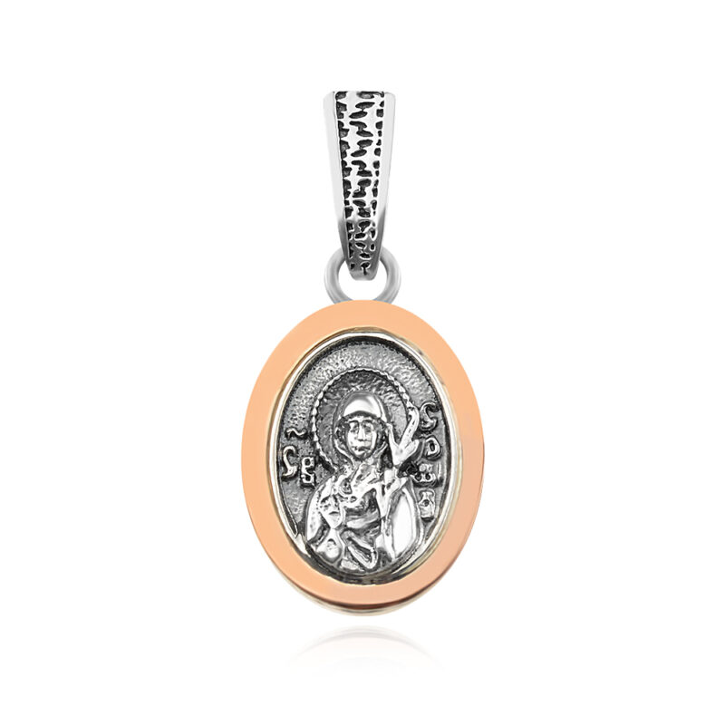 сребърен медальон, Св. София, оксидирано сребро, розова позлата