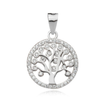 сребърен медальон, цирконий, родиево покритие, дърво на живота,