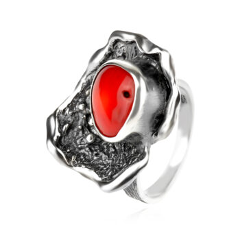 сребърен пръстен, оксидирано сребро, корал