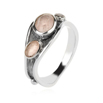 сребърен пръстен, оксидирано сребро, розов кварц,