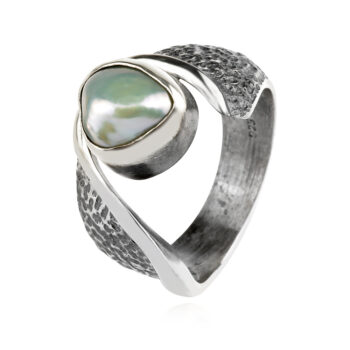 сребърен пръстен, оксидирано сребро, перла Барок