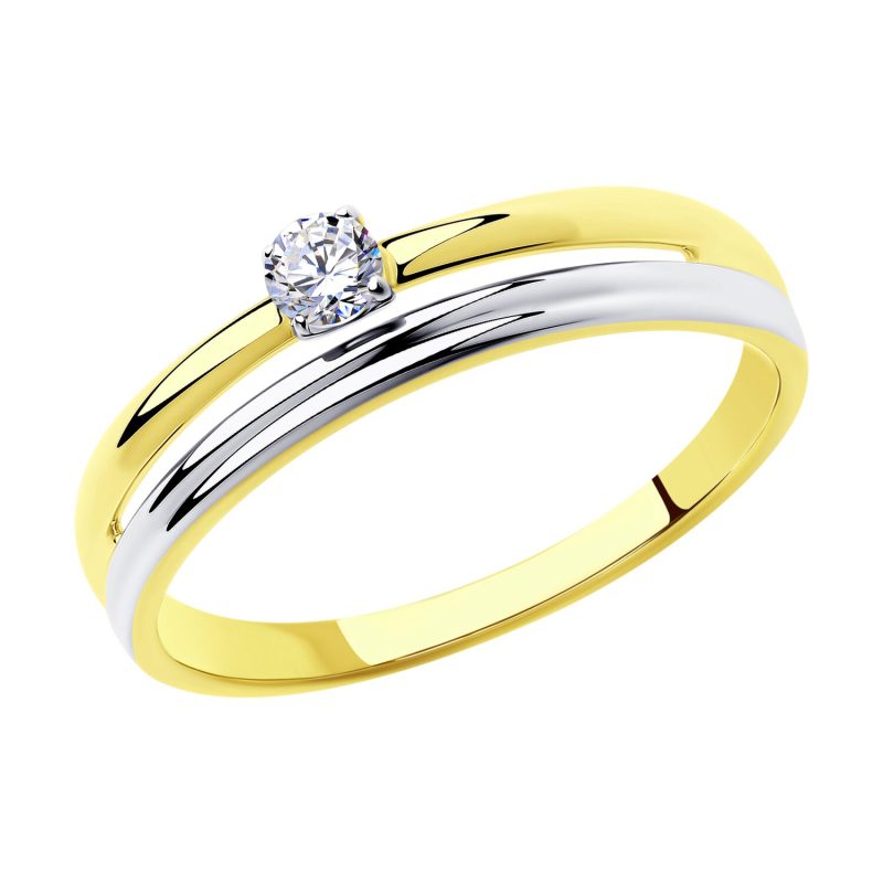 златен пръстен, бяло и жълто злато, цирконий, sokolov