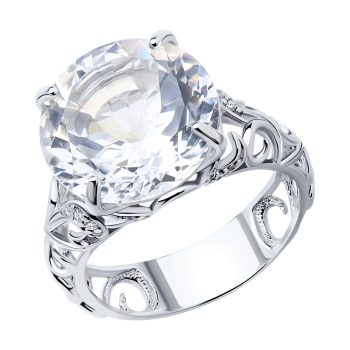 сребърен пръстен, планински кристал, цирконий, родиево покритие, Sokolov