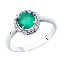 сребърен пръстен, цирконий, зелен ахат, родиево покритие, Sokolov
