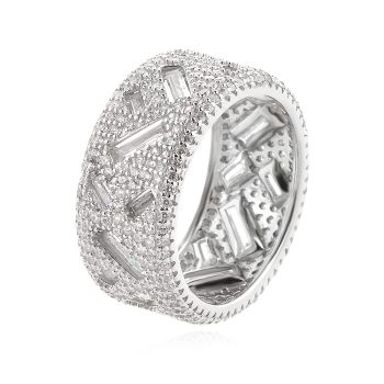 сребърен пръстен, цирконий, родиево покритие, пръстен тип халка